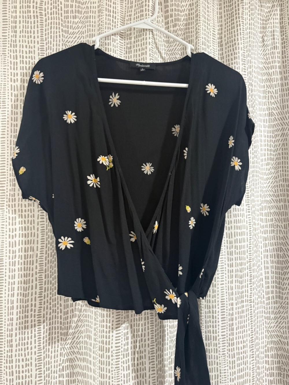 Madewell Black Daisy Tie-Front Blouse